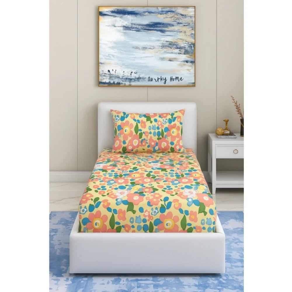 Yellow Floral Single Bedsheet