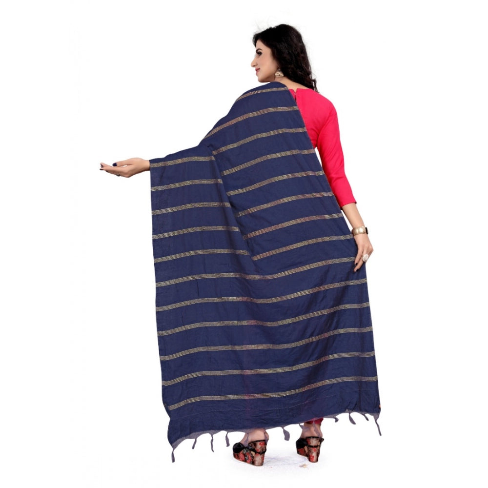 Women's Cotton Jari Woven Work Dupatta (Blue, Length:2-2.4 mtr)