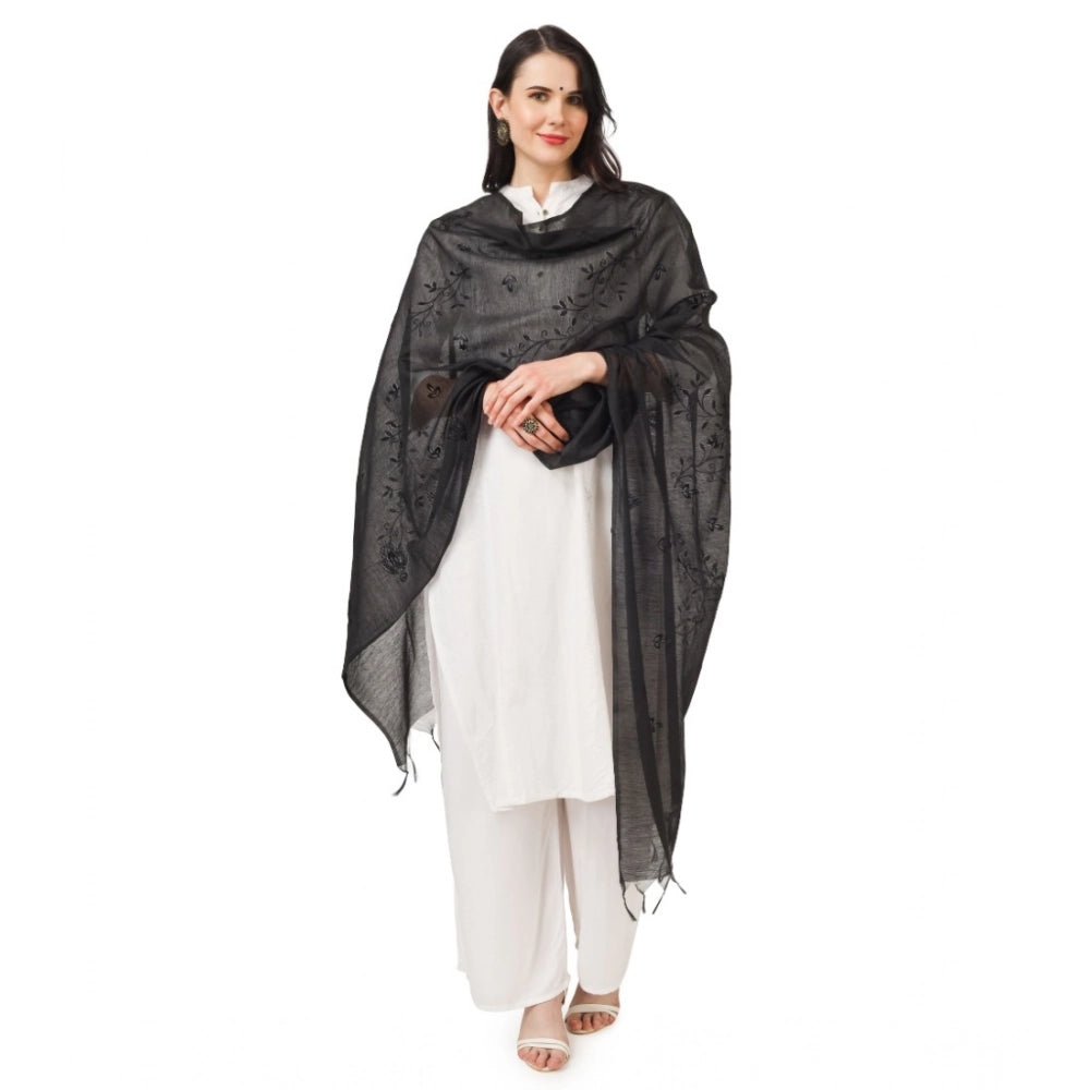 Women's Cotton Embroidered Dupatta (Black, Length: 2.25 to 2.50 Mtr)