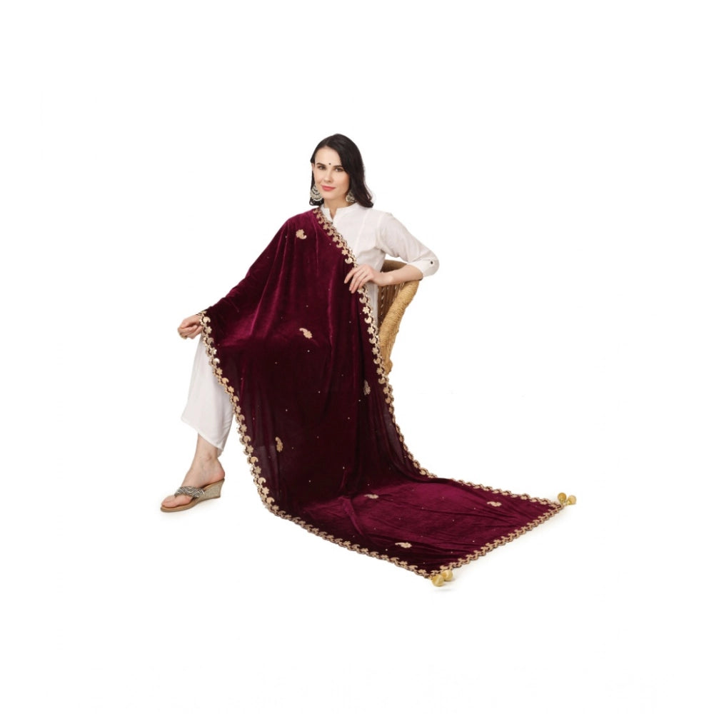 Women's Velvet Gotta Patti Dupatta (Purple, Length: 2.25 to 2.50 Mtr)