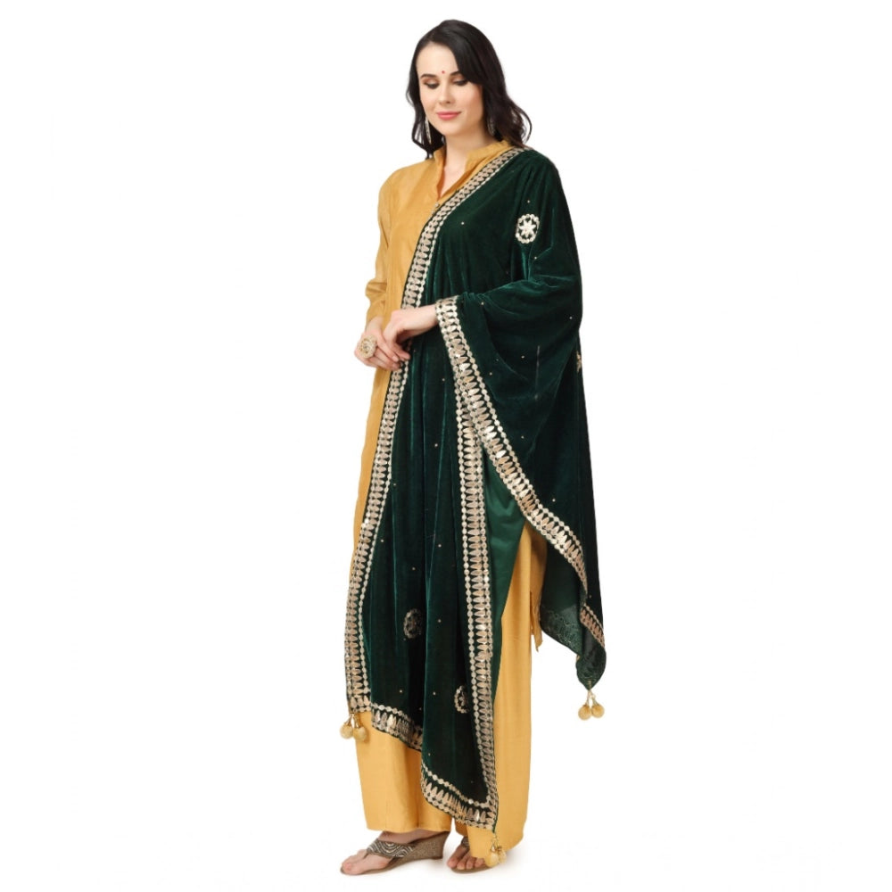 Women's Velvet Gotta Patti Dupatta (Green, Length: 2.25 to 2.50 Mtr)