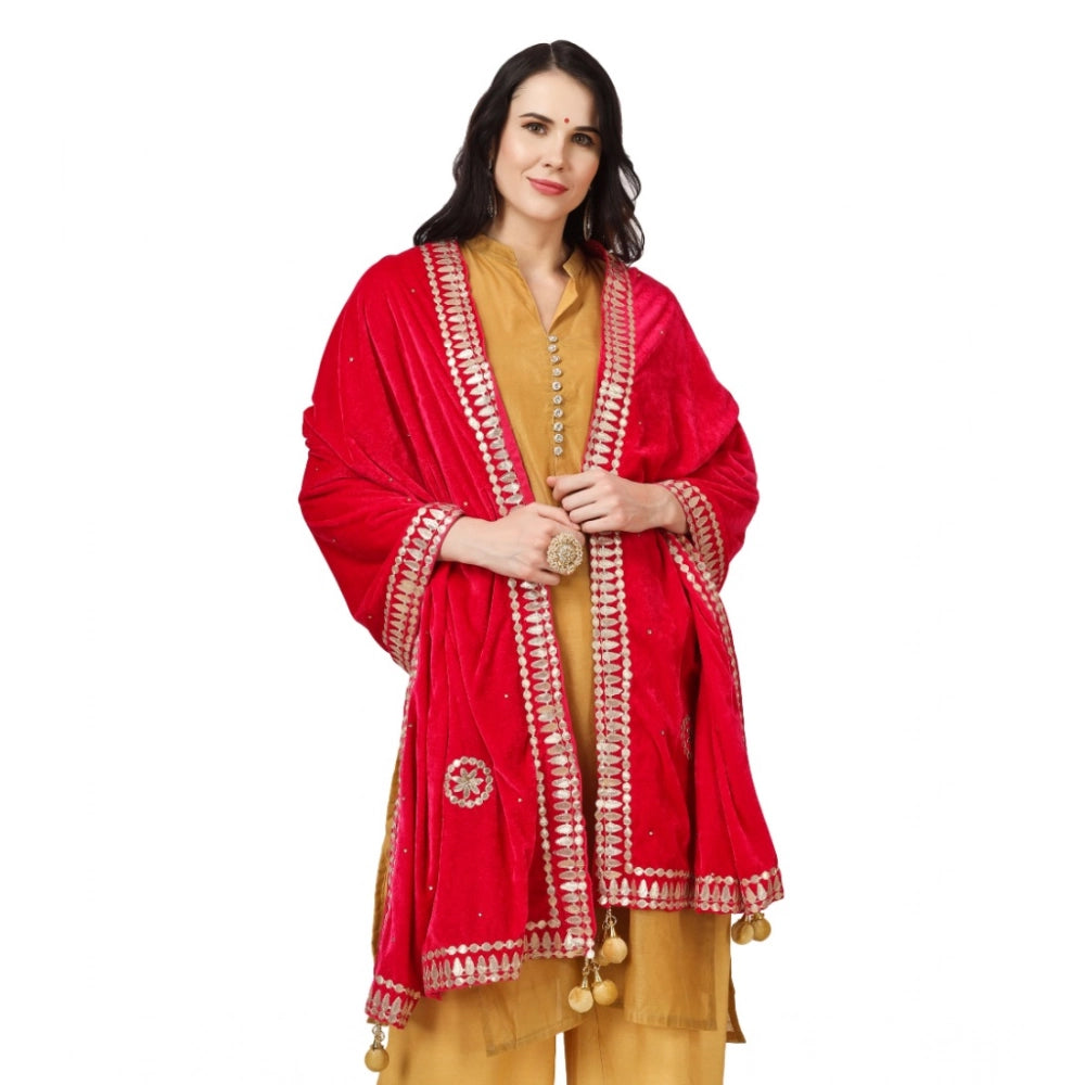 Women's Velvet Gotta Patti Dupatta (Pink, Length: 2.25 to 2.50 Mtr)