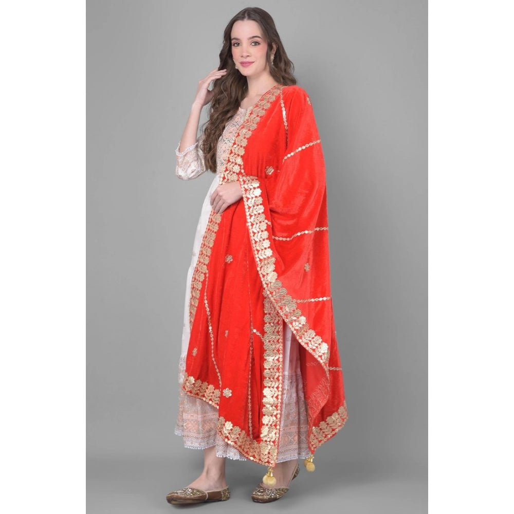 Women's Velvet Gotta Patti Dupatta (Red, Length: 2.25 to 2.50 Mtr)