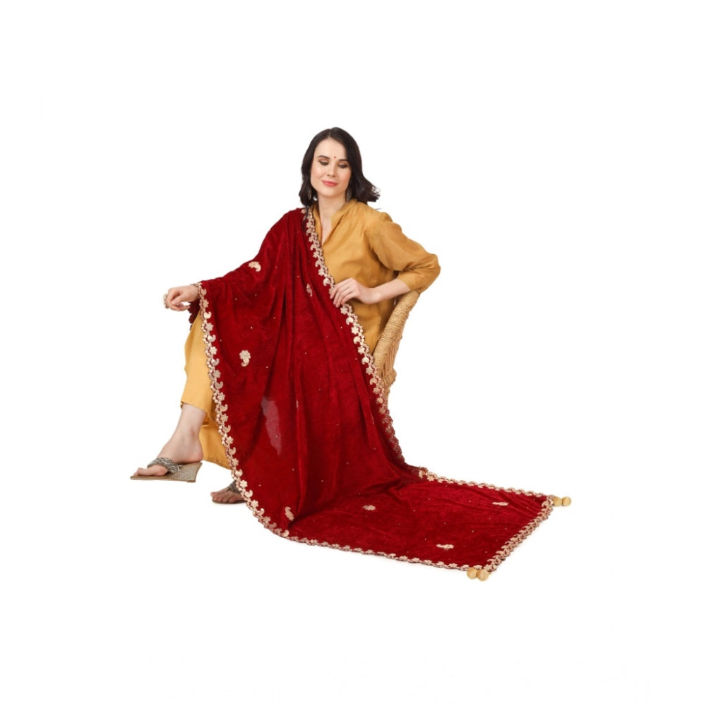 Women's Velvet Gotta Patti Dupatta (Maroon, Length: 2.25 to 2.50 Mtr)