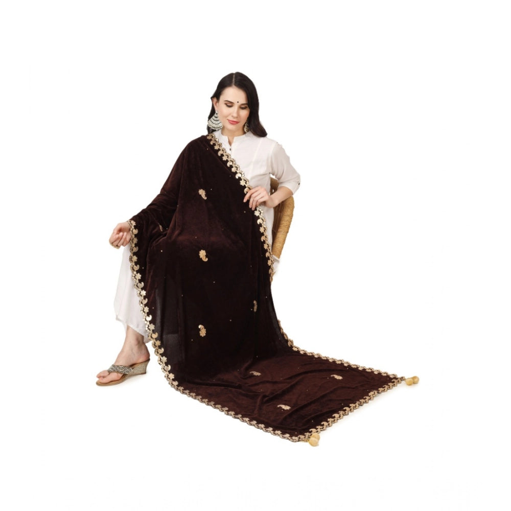 Women's Velvet Gotta Patti Dupatta (Brown, Length: 2.25 to 2.50 Mtr)