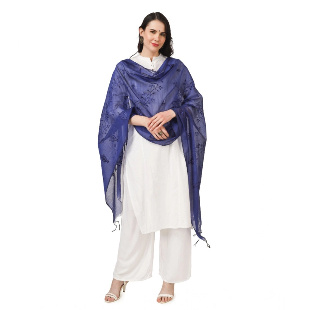 Women's Cotton Embroidered Dupatta (Blue, Length: 2.25 to 2.50 Mtr)