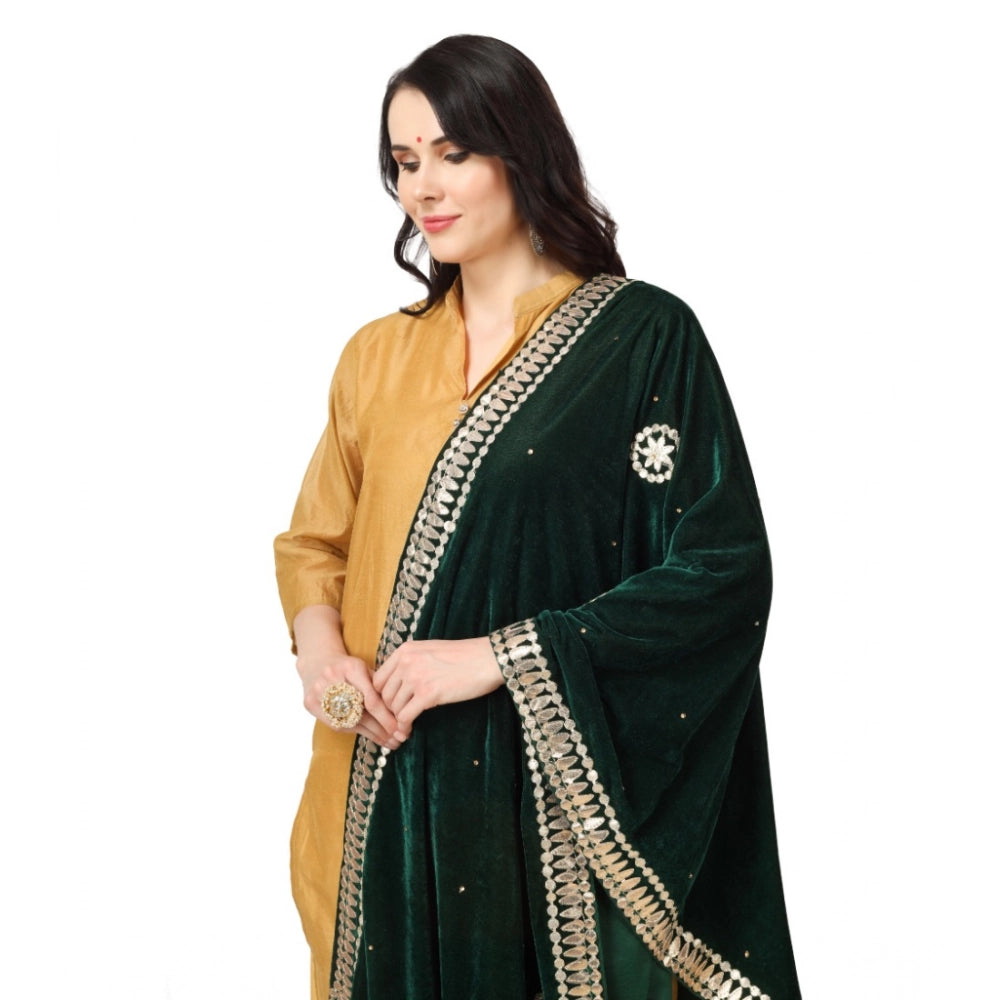 Women's Velvet Gotta Patti Dupatta (Green, Length: 2.25 to 2.50 Mtr)