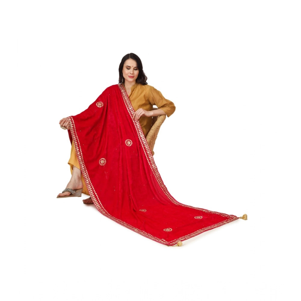 Women's Velvet Gotta Patti Dupatta (Pink, Length: 2.25 to 2.50 Mtr)