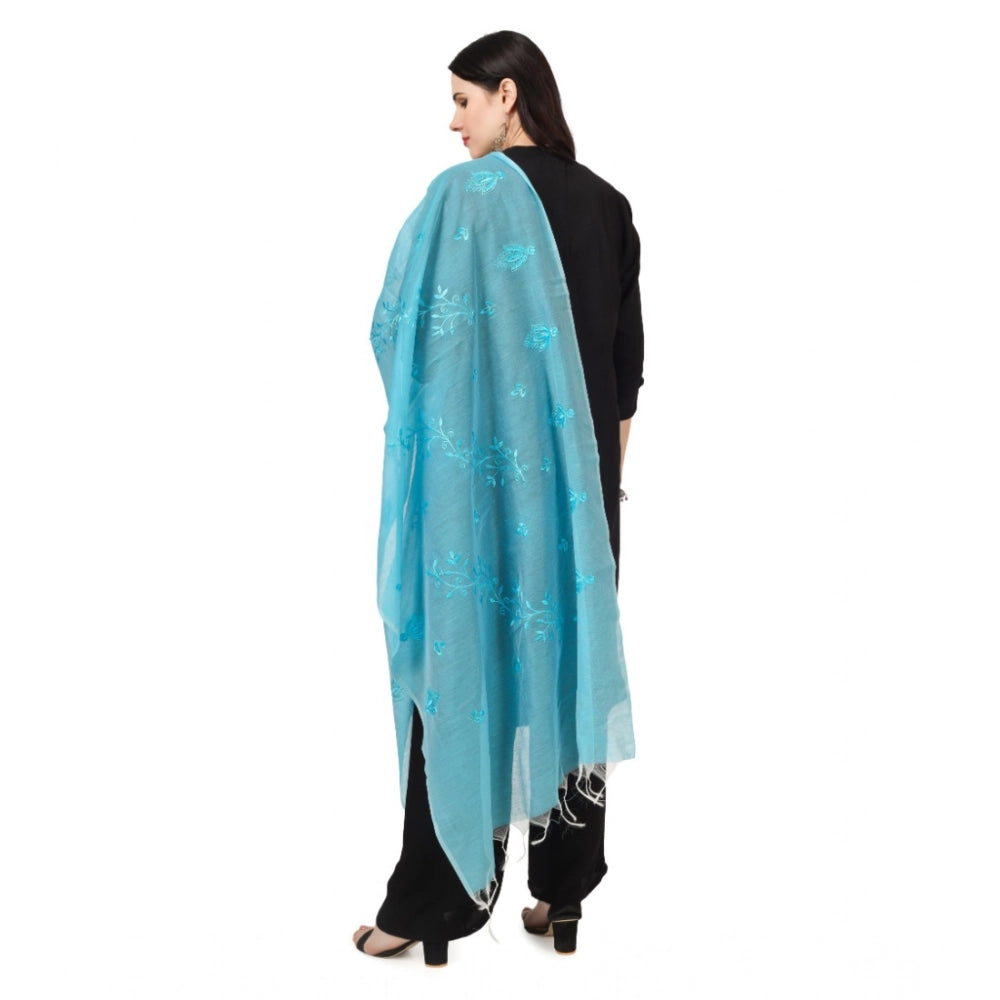Women's Cotton Embroidered Dupatta (Aqua Blue, Length: 2.25 to 2.50 Mtr)