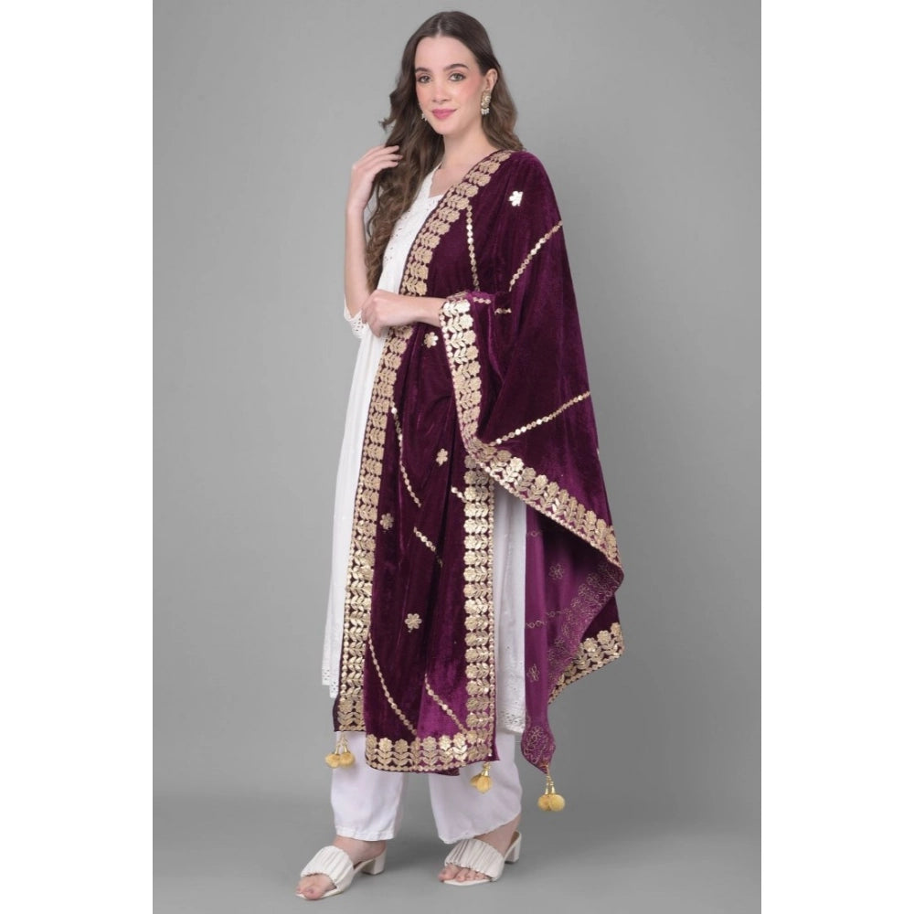 Women's Velvet Gotta Patti Dupatta (Wine, Length: 2.25 to 2.50 Mtr)