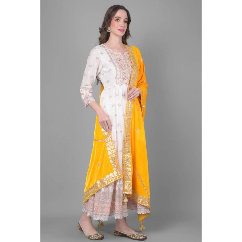 Women's Velvet Gotta Patti Dupatta (Yellow, Length: 2.25 to 2.50 Mtr)