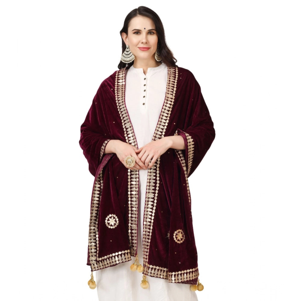 Women's Velvet Gotta Patti Dupatta (Purple, Length: 2.25 to 2.50 Mtr)