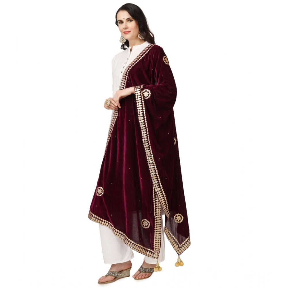Women's Velvet Gotta Patti Dupatta (Purple, Length: 2.25 to 2.50 Mtr)