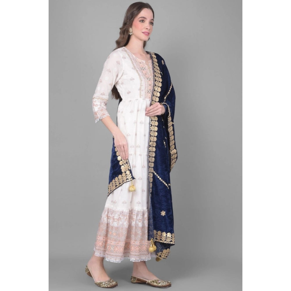 Women's Velvet Gotta Patti Dupatta (Navy, Length: 2.25 to 2.50 Mtr)