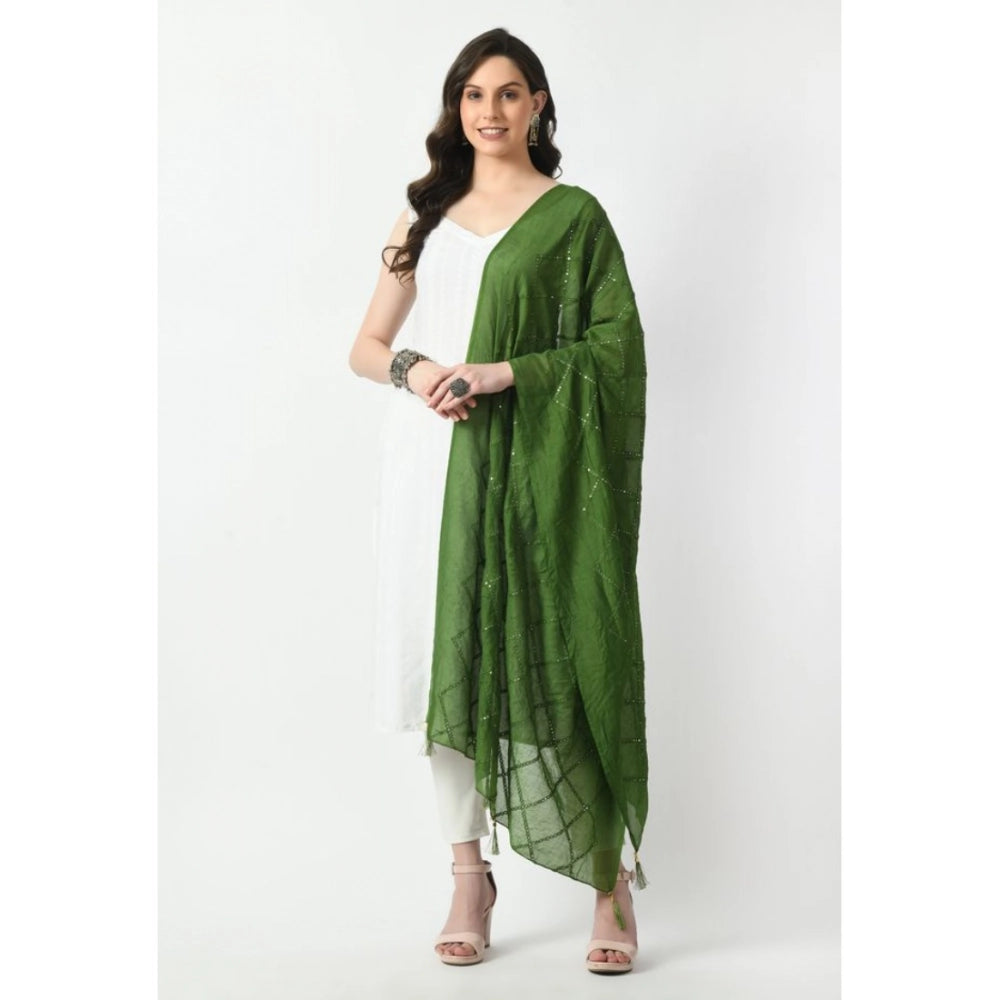 Women's Chanderi Self Design Dupatta (Mehandi, Length: Free Size)
