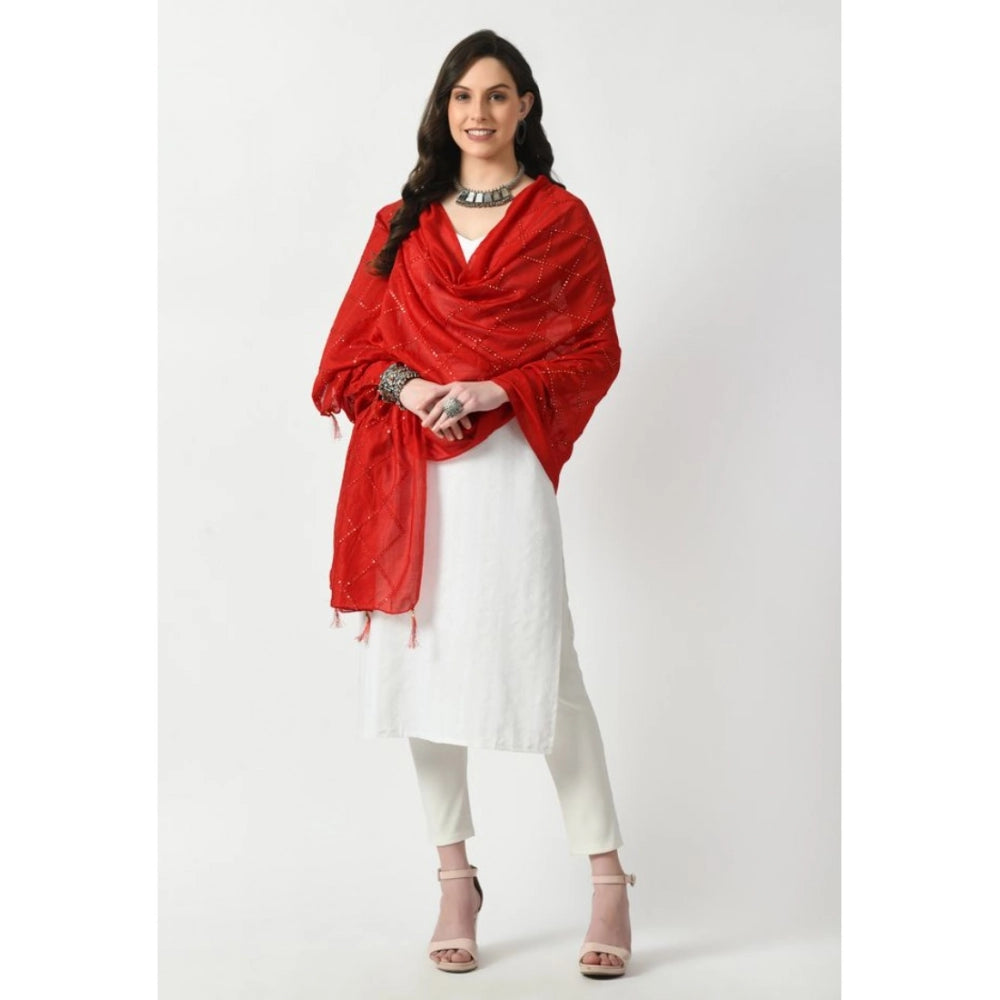 Women's Chanderi Self Design Dupatta (Red, Length: Free Size)