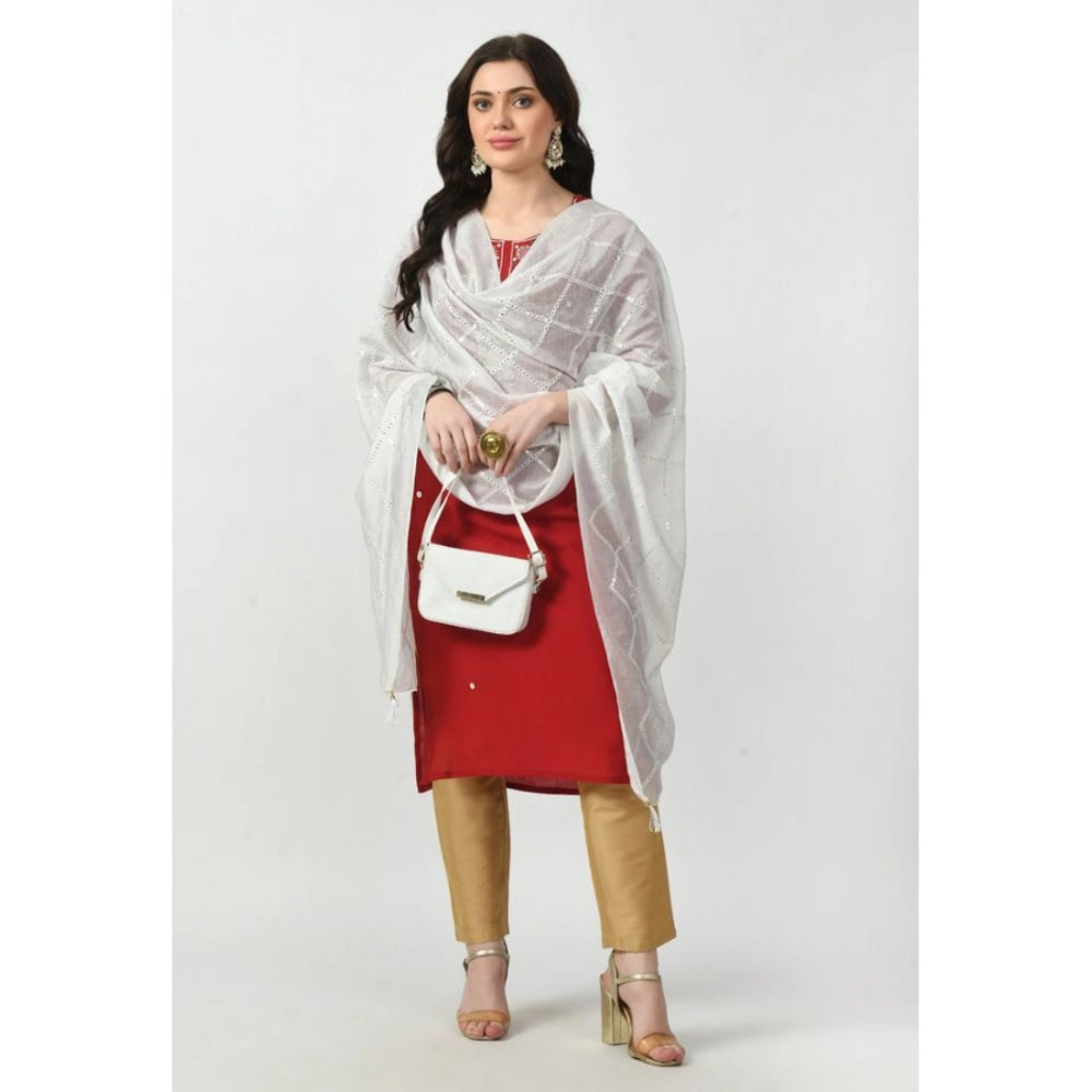 Women's Chanderi Self Design Dupatta (White, Length: Free Size)