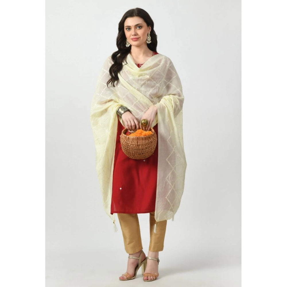 Women's Chanderi Self Design Dupatta (Off White, Length: Free Size)