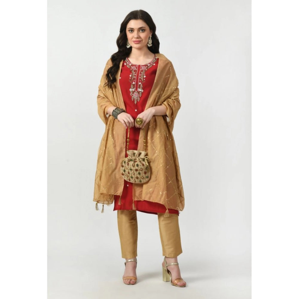Women's Chanderi Self Design Dupatta (Gold, Length: Free Size)