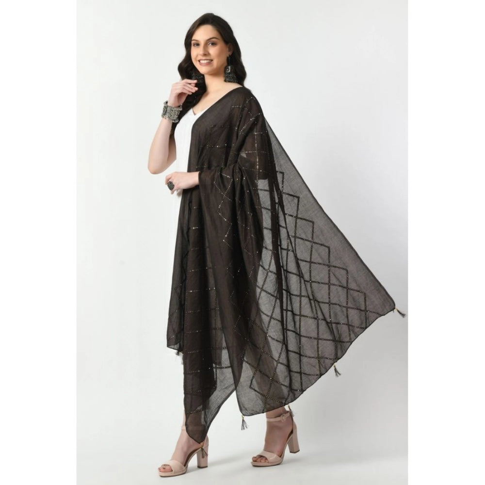 Women's Chanderi Self Design Dupatta (Dark Browm, Length: Free Size)