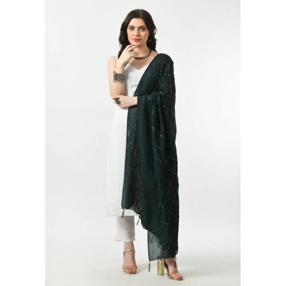 Women's Chanderi Self Design Dupatta (Green, Length: Free Size)