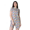 Women's Cotton Blended Printed Round Neck Half Sleeve Top - Shorts Set (Grey)