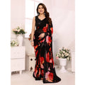 Women's Small Lace Georgette Printed Ready-to-Wear Saree With Unstitched Blouse 5.5 Mtr (Black-Red)