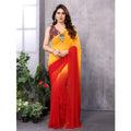 Women's Small Lace Georgette Solid Ready-to-Wear Saree With Unstitched Blouse 5.5 Mtr (Red-Orange)