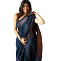 Women's Silk Printed Saree With Unstitched Blouse 5.5Mtr (Navy Blue)