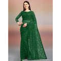Women's Net Self Design Saree With Unstitched Blouse 5.5Mtr (Green)