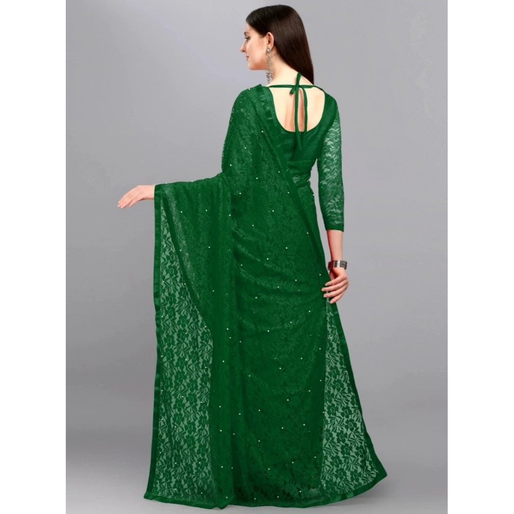 Women's Net Self Design Saree With Unstitched Blouse 5.5Mtr (Green)