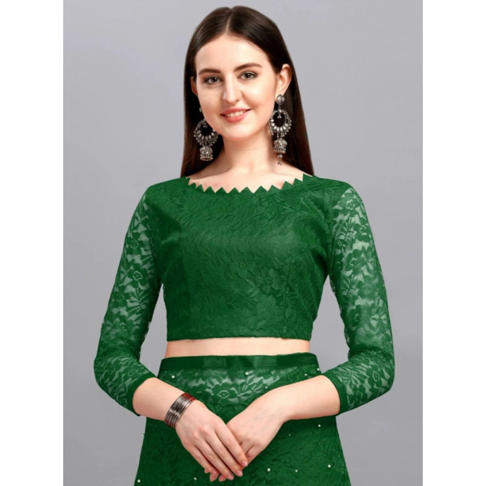 Women's Net Self Design Saree With Unstitched Blouse 5.5Mtr (Green)