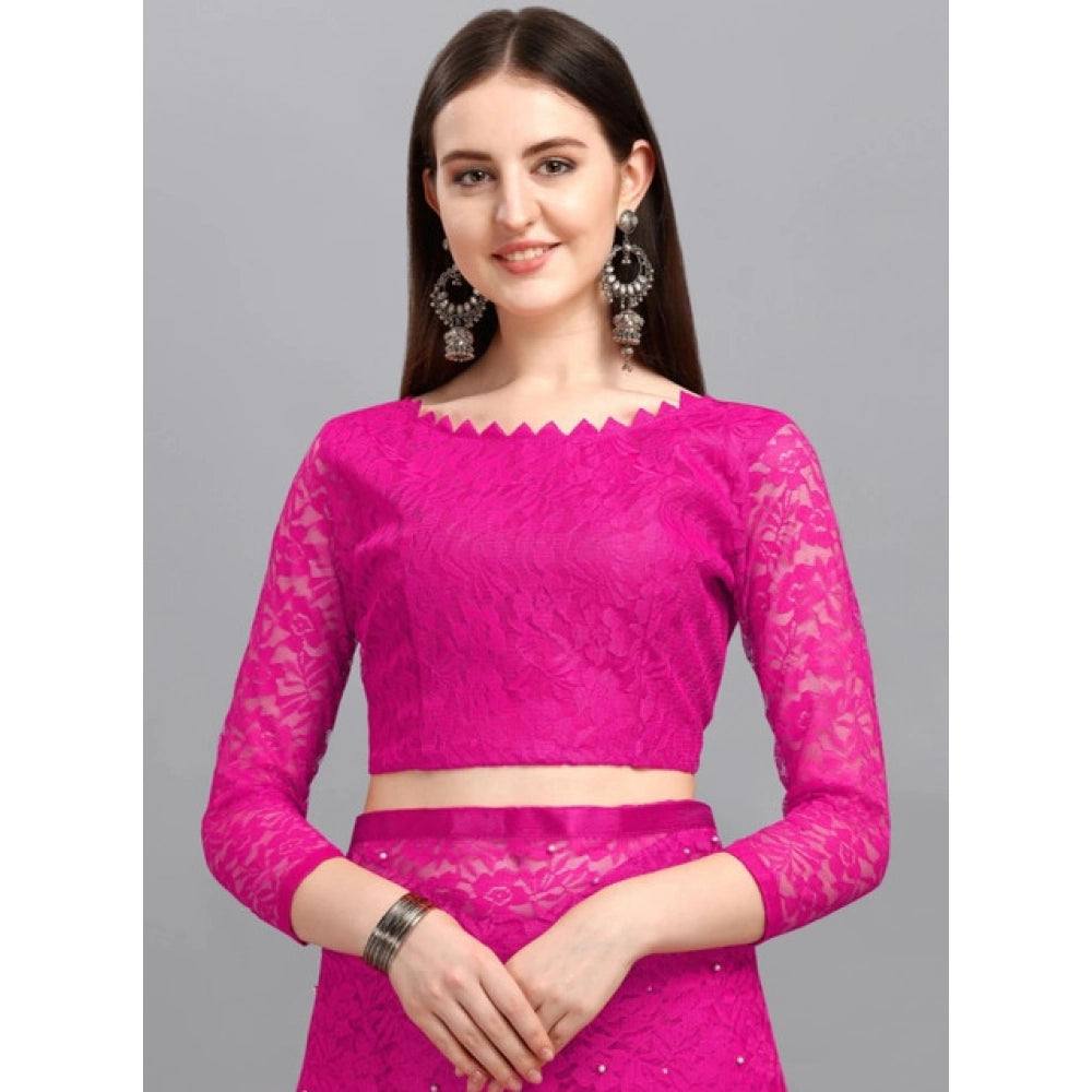 Women's Net Self Design Saree With Unstitched Blouse 5.5Mtr (Rani)