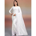 Women's Net Self Design Saree With Unstitched Blouse 5.5Mtr (White)