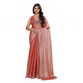 Women's Jimmy choo Embellished Bollywood Saree With Unstitched Blouse 5.5Mtr (Orange)