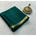Women's Crepe Chit Pallu Solid Saree With Unstitched Blouse 5.5Mtr (Green)