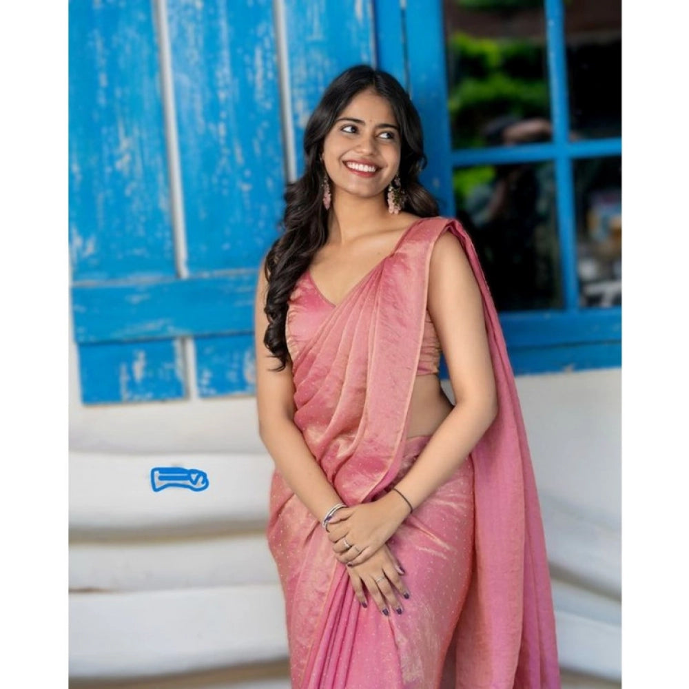 Women's Silk Embroidred Saree With Unstitched Blouse 5.5Mtr (Pink)
