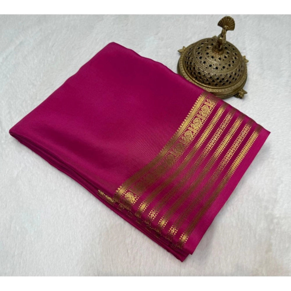 Women's Crepe Chit Pallu Solid Saree With Unstitched Blouse 5.5Mtr (Pink)