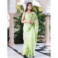 Women's Linen Printed Saree With Unstitched Blouse 5.5Mtr (Green)