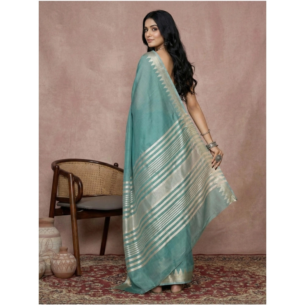 Women's Cotton Printed Saree With Unstitched Blouse 5.5Mtr (Teal)