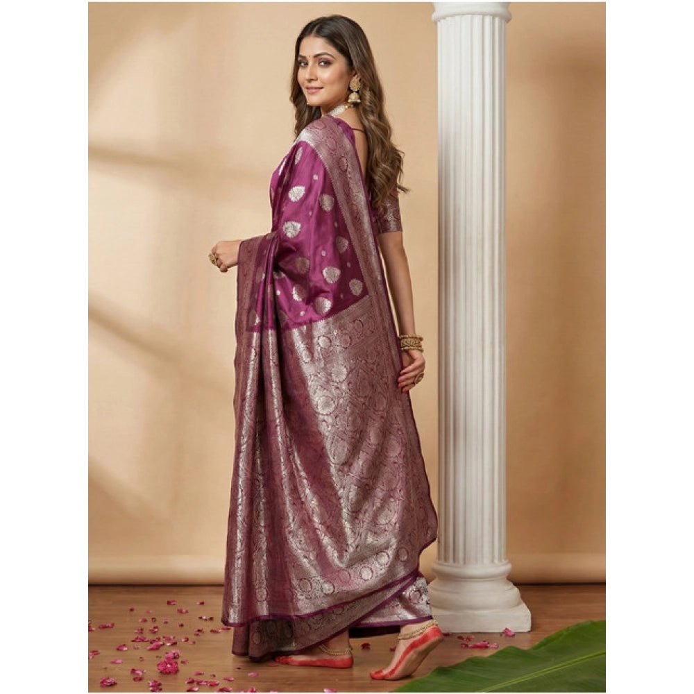 Women's Silk Blend Printed Saree With Unstitched Blouse 5.5Mtr (Purple)