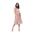 Generic Women's Polyester Pleated Flutter Dress (Champagne Gold)