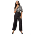 Generic Women's Satin And Polyester Floral Half Sleeves Jumpsuit (Grey - Black)