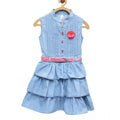 Generic Girl's Denim Embellished Sleeveless Dress with Belt (Light Blue)