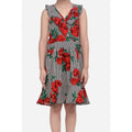 Generic Girl's Polyester Crepe Floral Shoulder Straps Dress (Red)