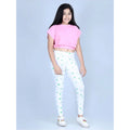 Generic Girl's Cotton Lycra Printed Elasticated Leggings (White)