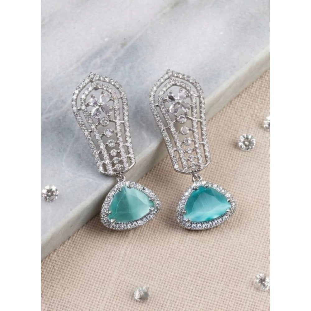 Generic Women's Brass Silver Plated Drop Earrings (Turquoise)