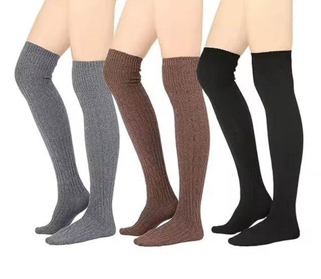 Warm Wool Thigh High Socks, Multicolour