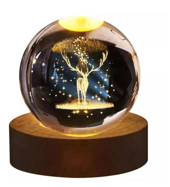 Crystal Glass Ball Galaxy Night Lamp with Wooden Base
