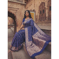 Women's Art Silk Printed Saree With Unstitched Blouse 5.5Mtr (Navy Blue)